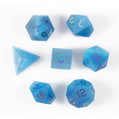 Ocean Blue Cat’s Eye Plated 7-Piece Polyhedral Dice Set