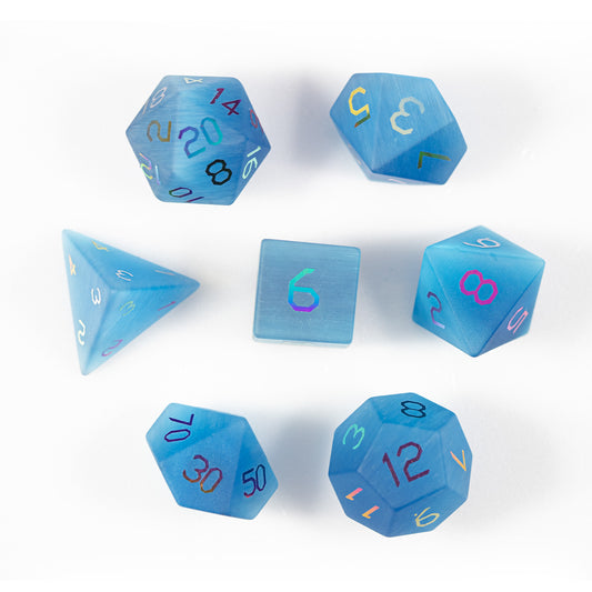 Ocean Blue Cat’s Eye Plated 7-Piece Polyhedral Dice Set