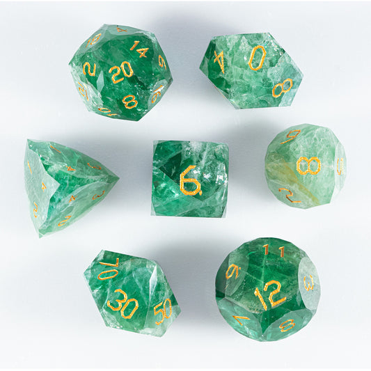 Green Fluorite Diamond-Cut 7-Piece Dice Set