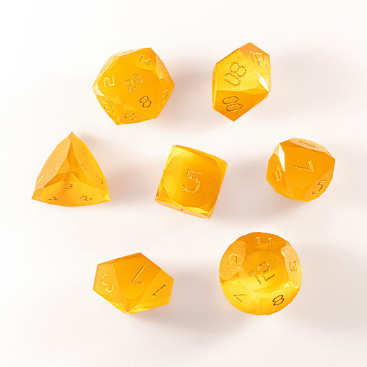 Yellow Cat’s Eye Crystal Diamond-Cut 7-Piece Dice Set