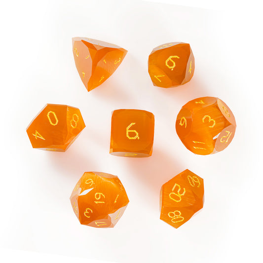 Amber Cat’s Eye Crystal Diamond-Cut 7-Piece Dice Set