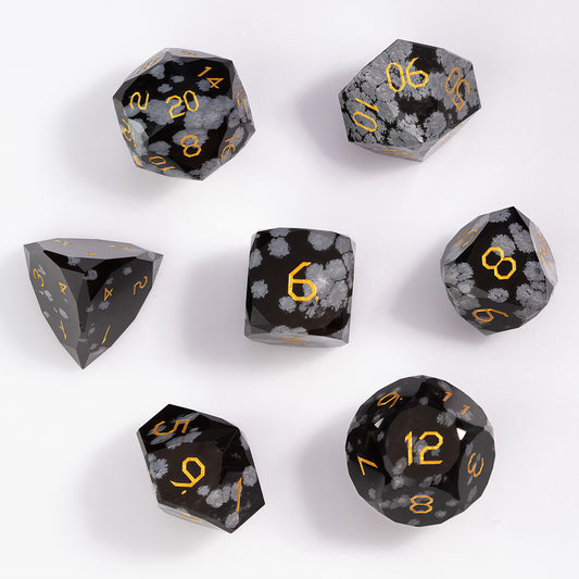 Snowflake Obsidian Diamond-Cut 7-Piece Dice Set