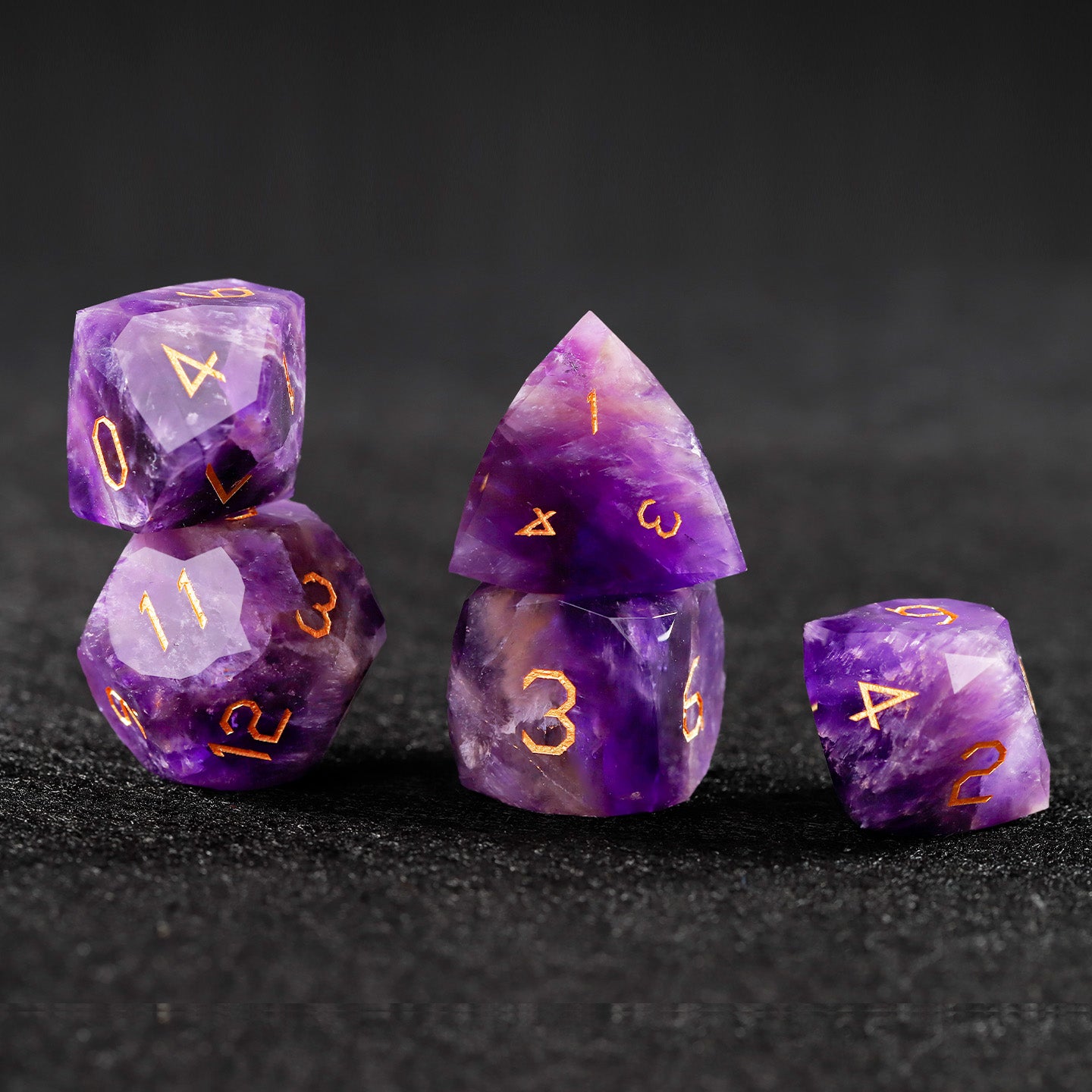Purple Liuli Glass Diamond-Cut 7-Piece Dice Set