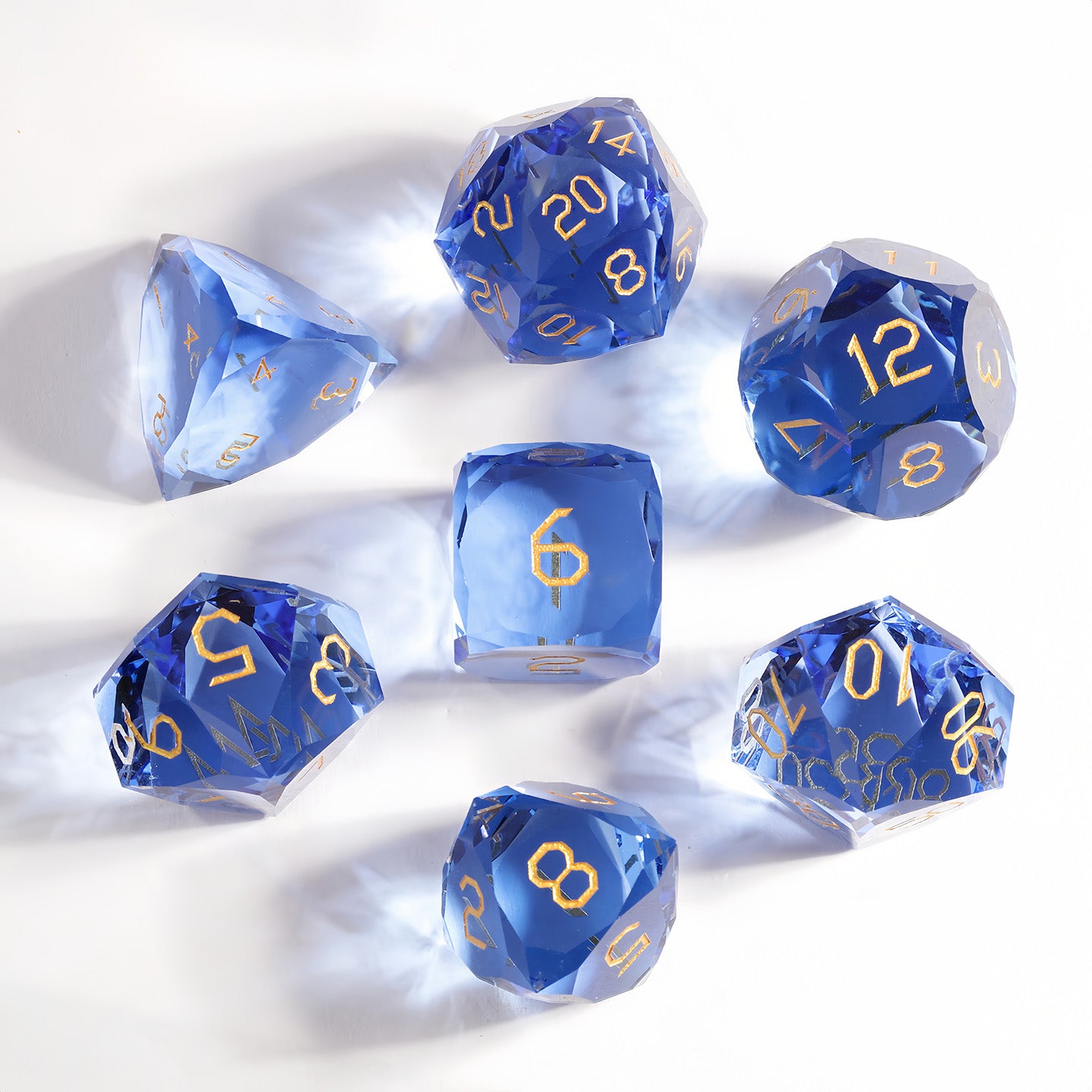 Aqua Blue Crystal Diamond-Cut 7-Piece Dice Set