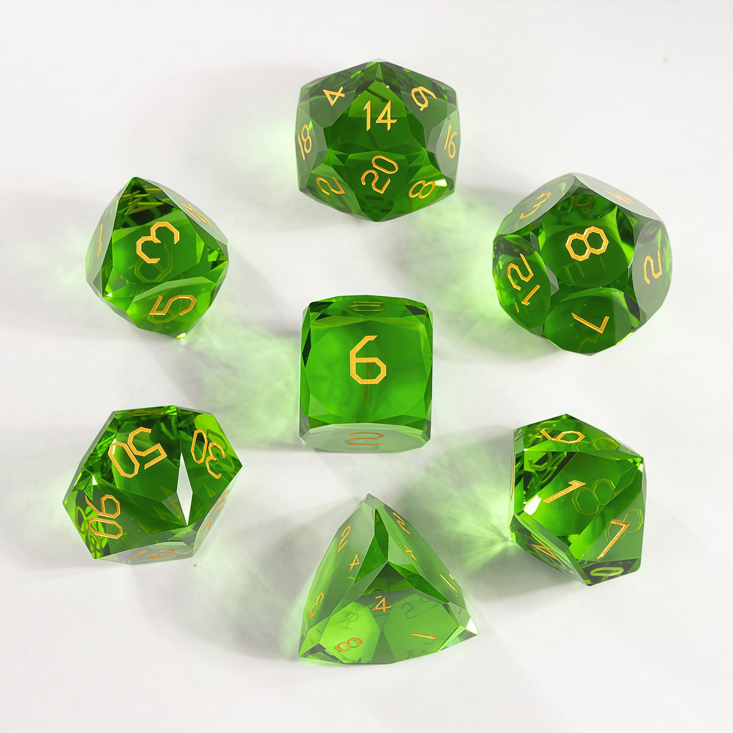 Green Crystal Diamond-Cut 7-Piece Dice Set
