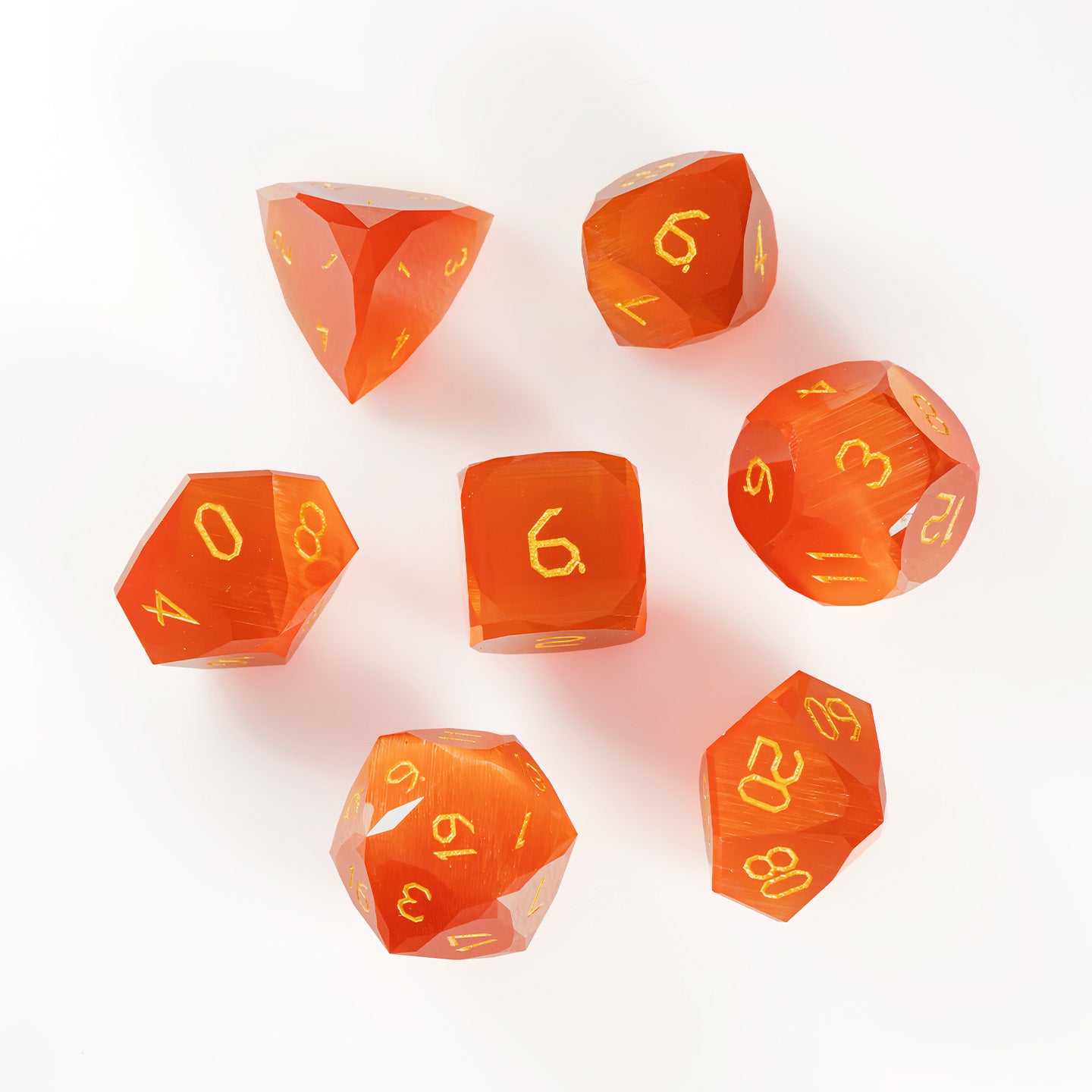 Red Cat’s Eye Crystal Diamond-Cut 7-Piece Dice Set