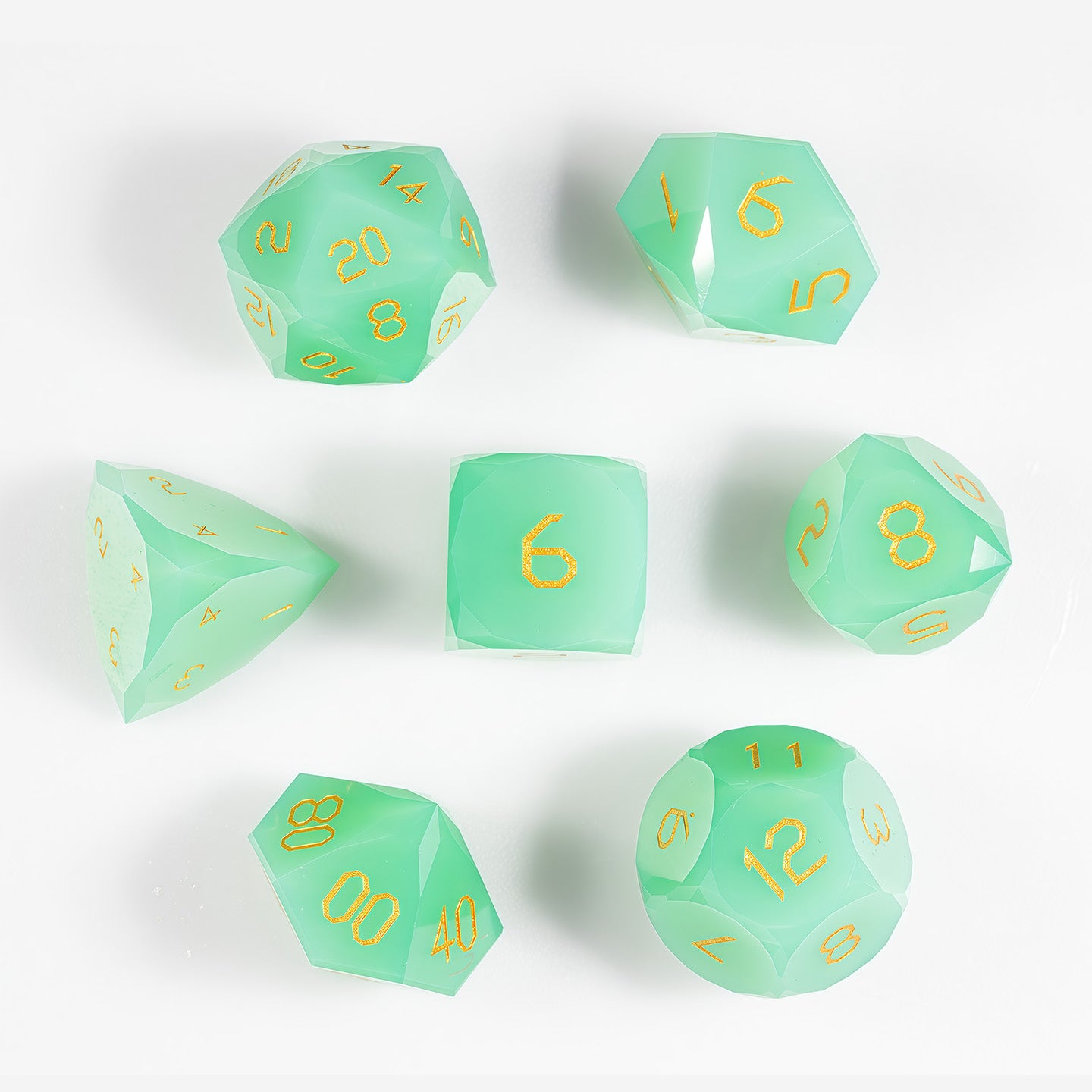 Green Opaline Diamond-Cut 7-Piece Dice Set