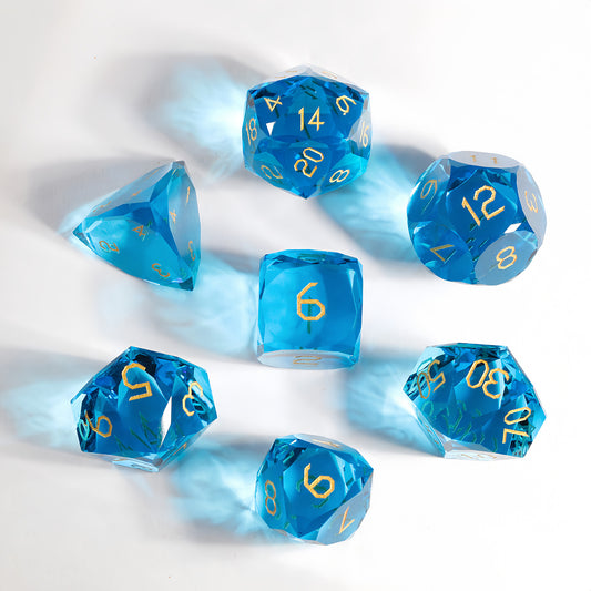 Sea Blue Crystal Diamond-Cut 7-Piece Dice Set
