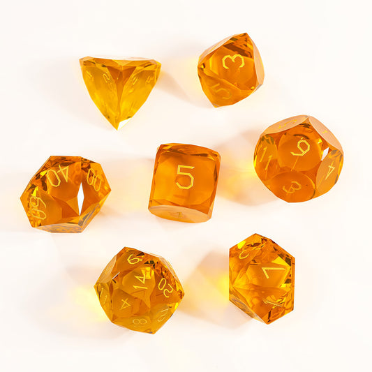 Orange Crystal Diamond-Cut 7-Piece Dice Set