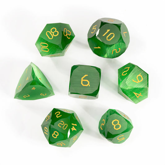 Green Cat’s Eye Crystal Diamond-Cut 7-Piece Dice Set