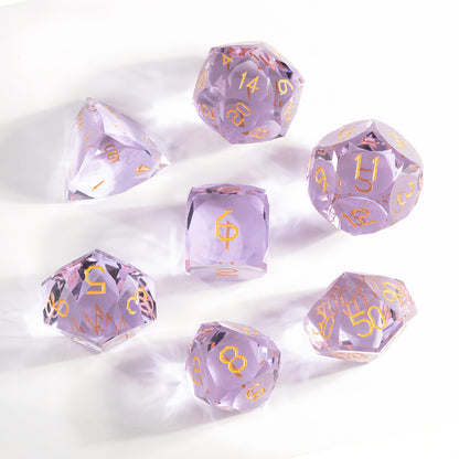 Amethyst Glass Diamond-Cut 7-Piece Dice Set