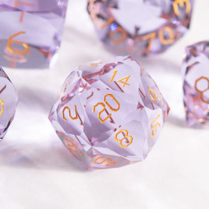 Amethyst Glass Diamond-Cut 7-Piece Dice Set