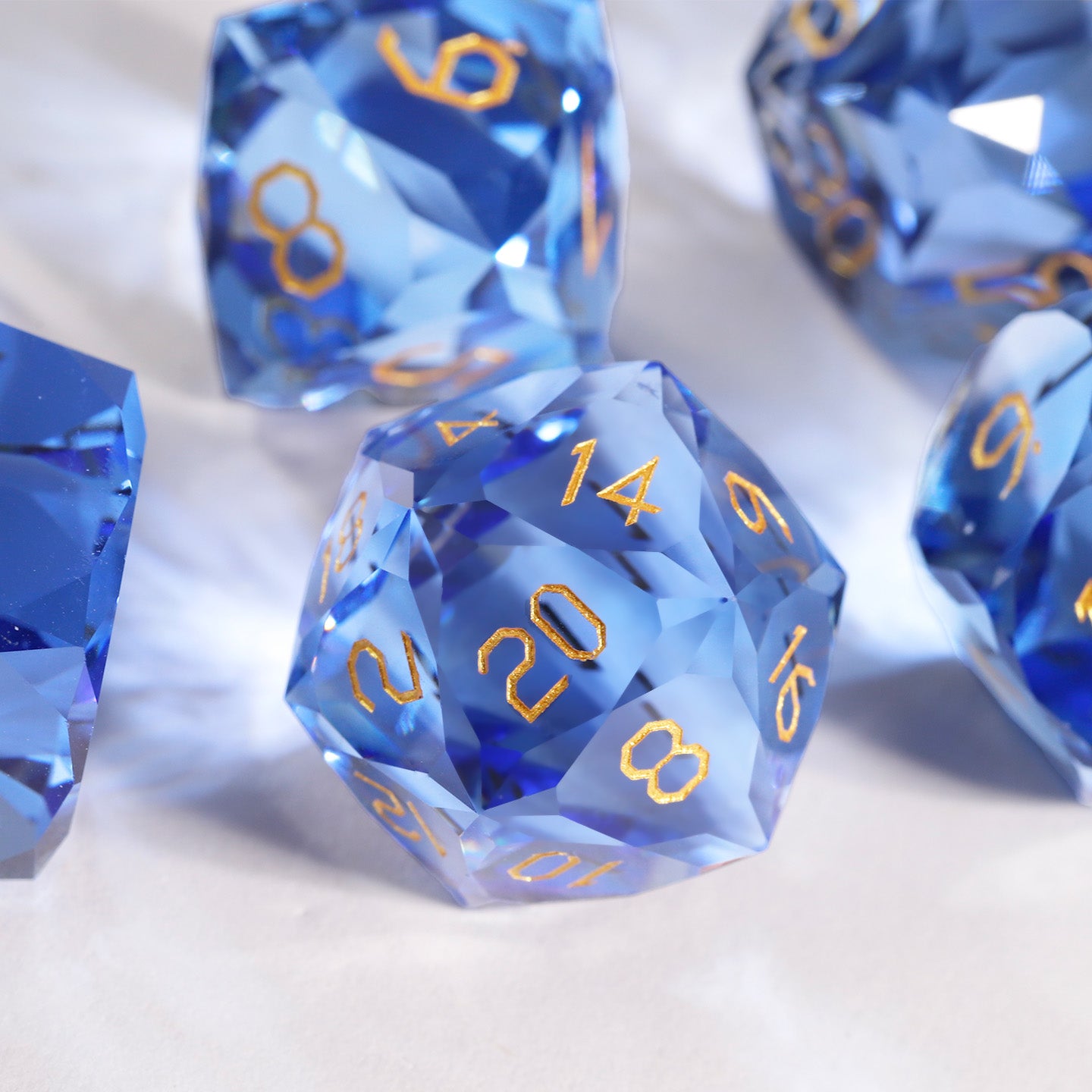 Aqua Blue Crystal Diamond-Cut 7-Piece Dice Set