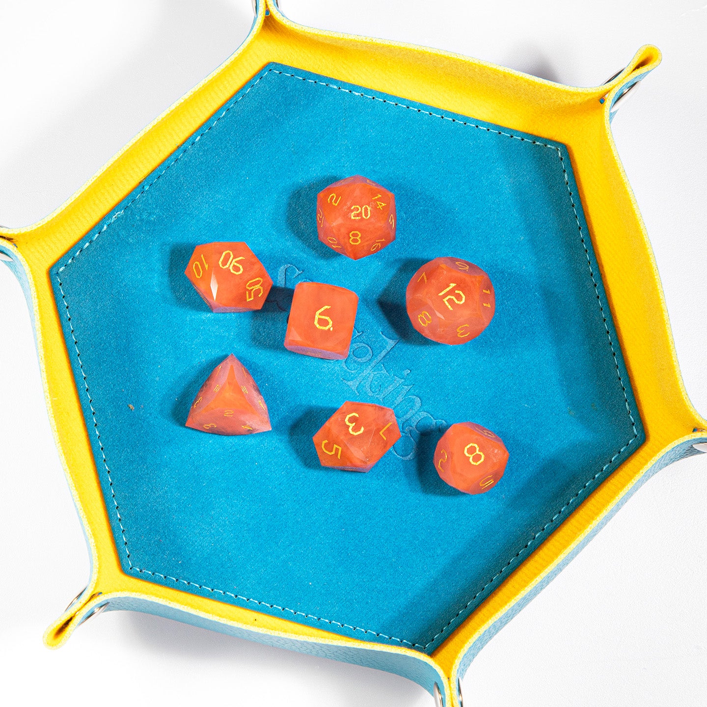 Watermelon Red Raw Stone Diamond-Cut 7-Piece Dice Set