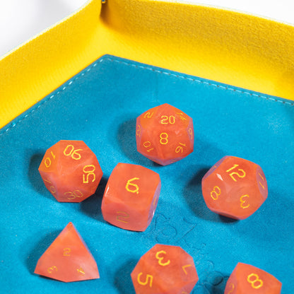 Watermelon Red Raw Stone Diamond-Cut 7-Piece Dice Set