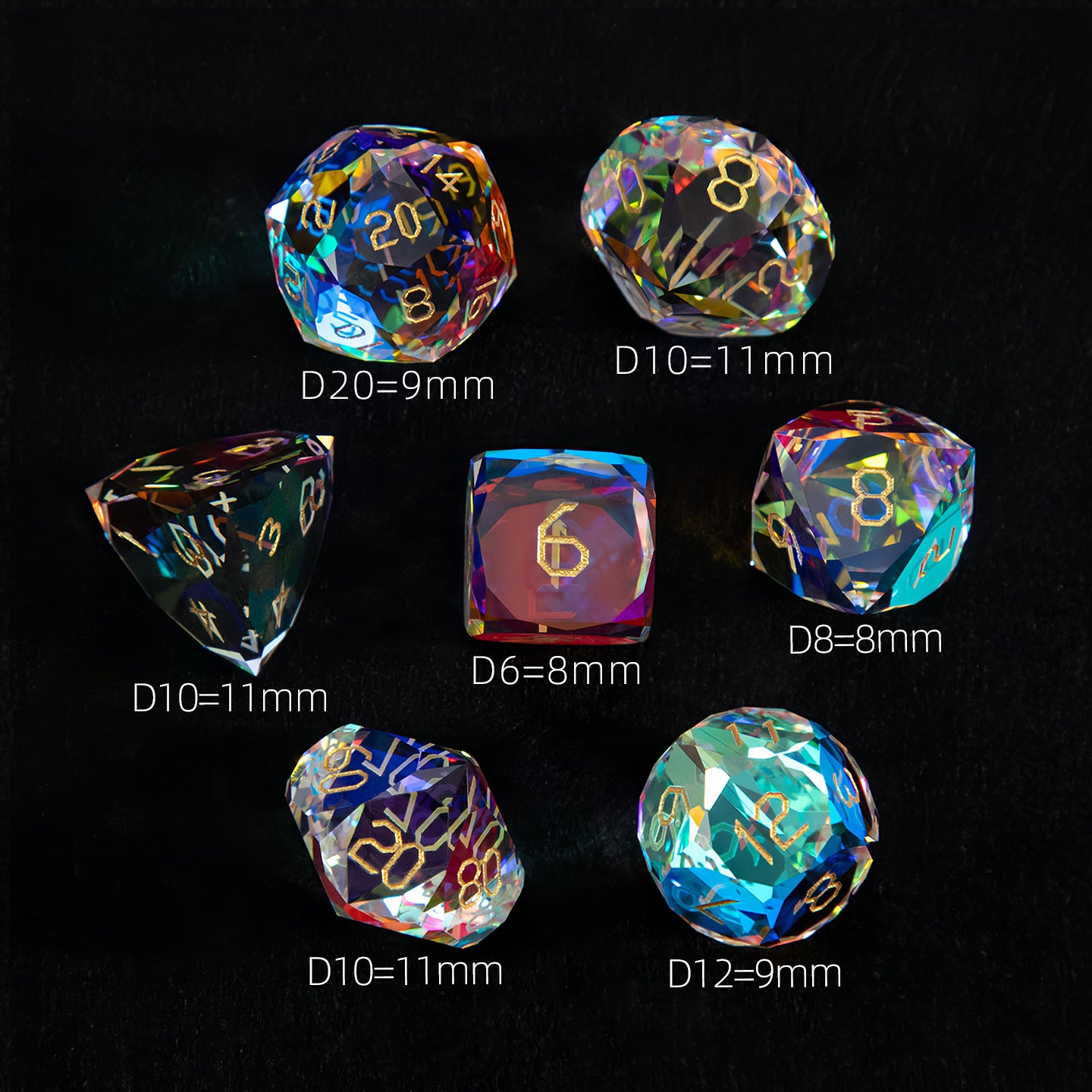 Iridescent Crystal Diamond-Cut 7-Piece Dice Set