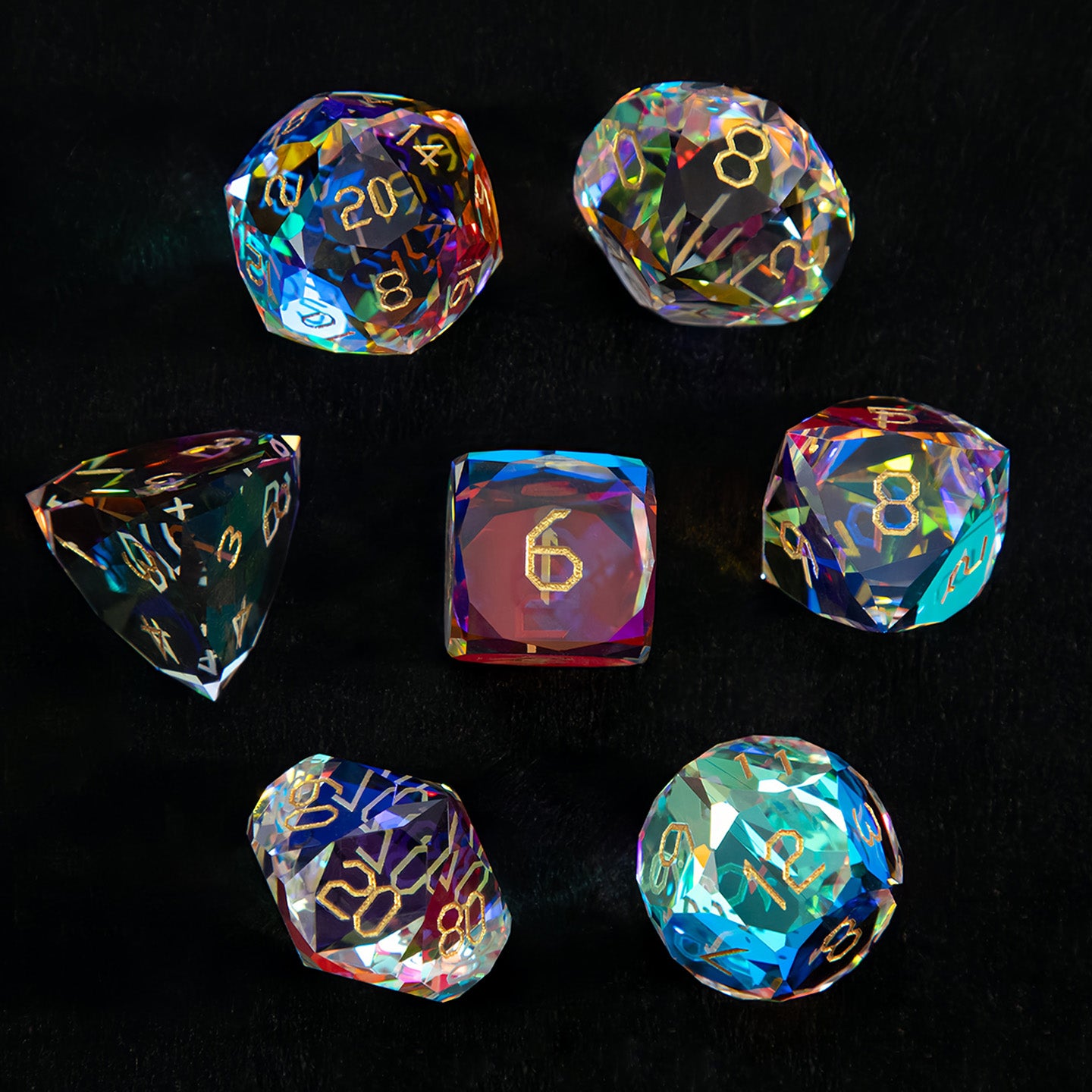 Iridescent Crystal Diamond-Cut 7-Piece Dice Set