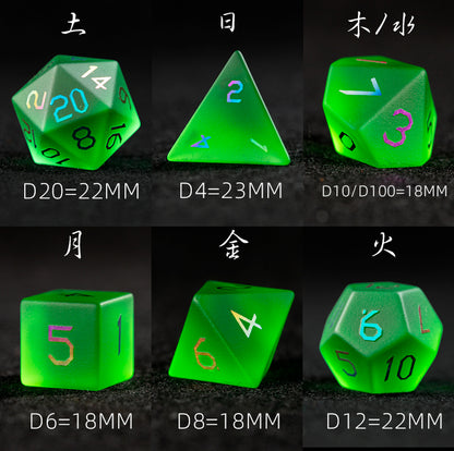 Emerald Green Plated Glass 7-Piece Polyhedral Dice Set