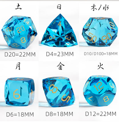 Sea Blue Crystal Diamond-Cut 7-Piece Dice Set