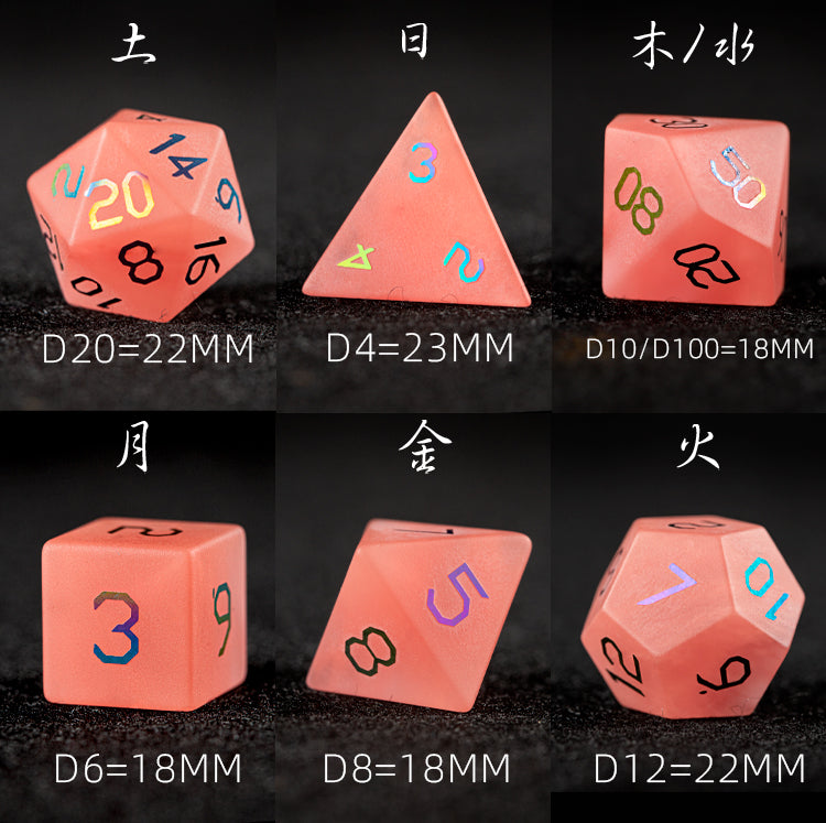 Watermelon Red Glass Plated 7-Piece Polyhedral Dice Set