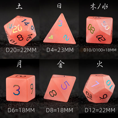 Watermelon Red Glass Plated 7-Piece Polyhedral Dice Set