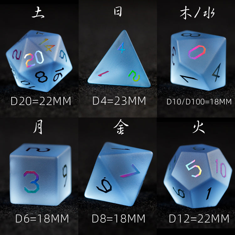 Sky Blue Glass Plated 7-Piece Polyhedral Dice Set