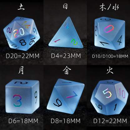 Sky Blue Glass Plated 7-Piece Polyhedral Dice Set