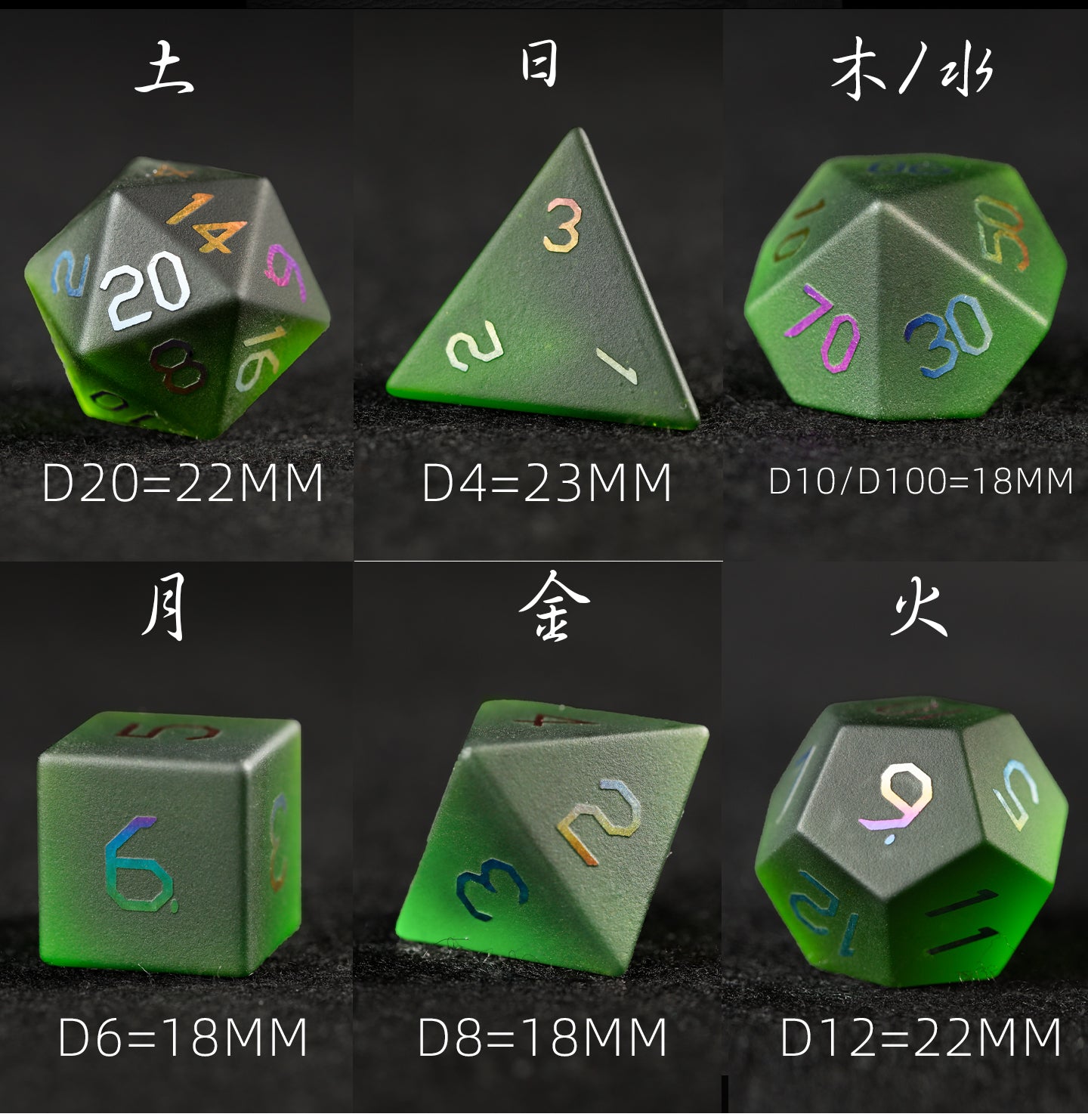 Olive Green Plated 7-Piece Polyhedral Dice Set