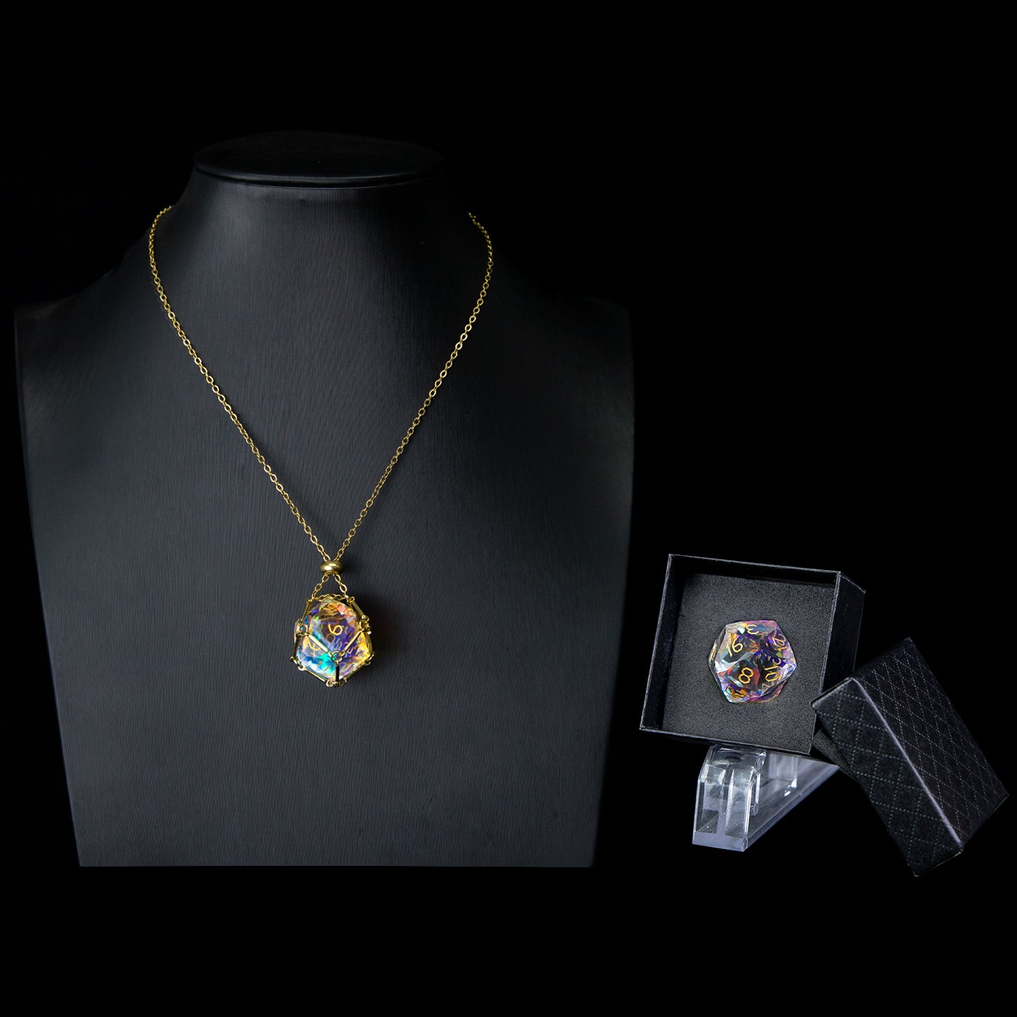 Iridescent Crystal Diamond-Cut 7-Piece Dice Set