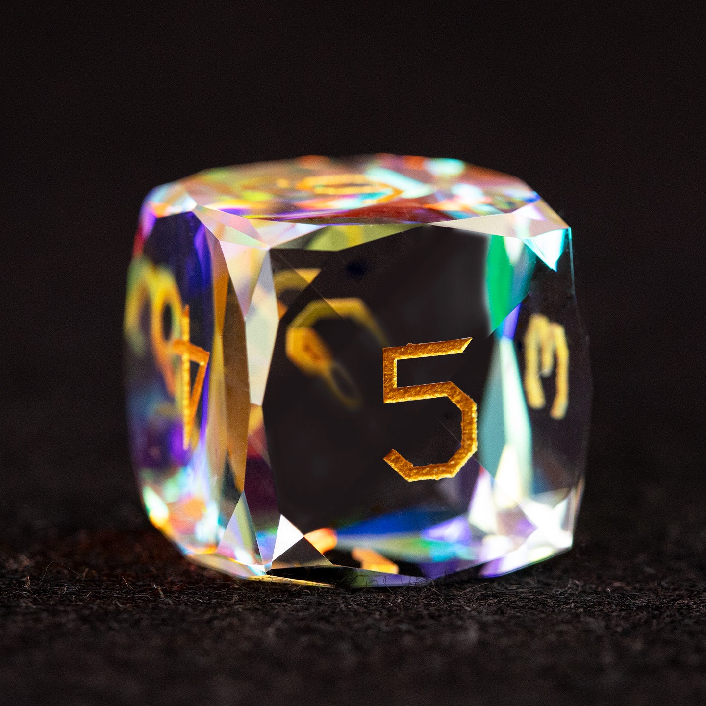 Iridescent Crystal Diamond-Cut 7-Piece Dice Set