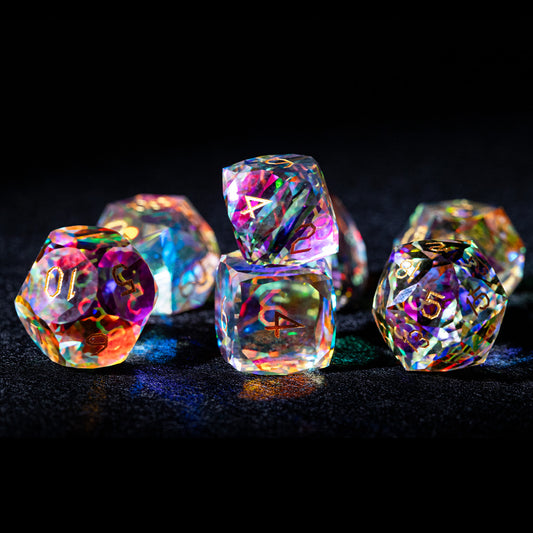 Iridescent Crystal Diamond-Cut 7-Piece Dice Set