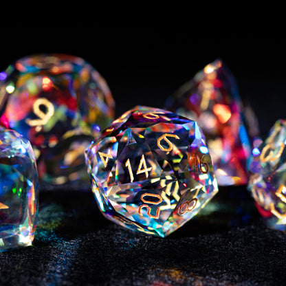 Iridescent Crystal Diamond-Cut 7-Piece Dice Set
