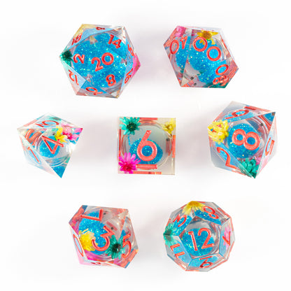 Azure Bloom Reverie 7-Piece Polyhedral Dice Set